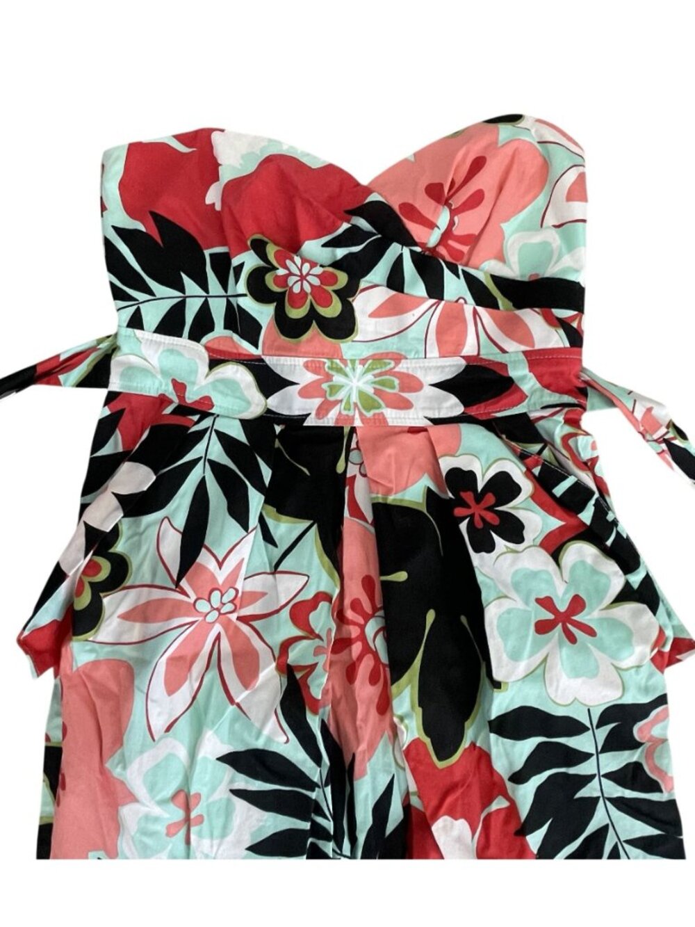 Teeze Me Strapless Floral Dress With Tie Waist Multicolor Size Medium - Picture 2 of 4